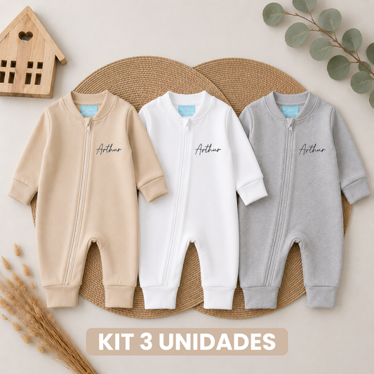 Macacão Essência do Nome Personalizado com nome do Bebê - 3 Unidades